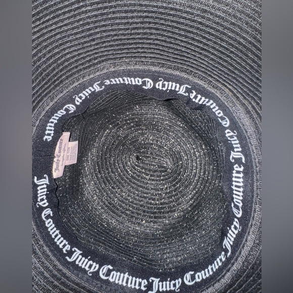 Juicy Couture Black Straw Floppy Hat studded decor with juicy logo in gold - Picture 6 of 7